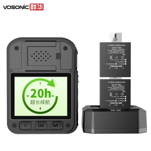 群华（VOSONIC）新款D7执法记录仪H.265压缩格式20小时1440p高清录像3400万像素可更换电池内置32G