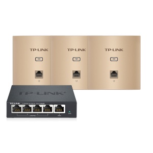 TP-LINK 1200M千兆智能组网AP套装 分布式WiFi路由 复式别墅无线覆盖(5口AC网关路由器*1+面板AP*3)金色
