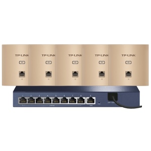 TP-LINK 1200M千兆智能组网AP套装 分布式WiFi路由套装 复式别墅无线覆盖(9口AC网关路由器*1+面板AP*5)金色