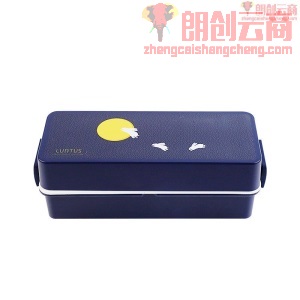 阿司倍鹭（ASVEL）SH月兔T830双层塑料饭盒 可微波炉加热印花餐盒带筷子便当盒 蓝色830ml