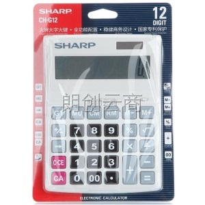 夏普（SHARP）CH-G12 12位大号太阳能办公商务计算器 白色