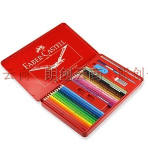辉柏嘉（Faber-castell）水溶性彩铅笔彩色铅笔48色手绘涂色专业美术生绘画笔套装115949红铁盒装