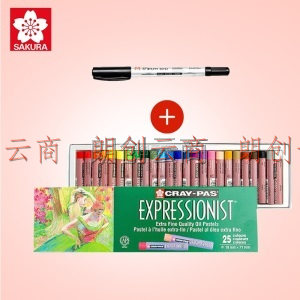   樱花(SAKURA)油画棒25色套装加粗款绿盒+小双头勾线笔  蜡笔美术儿童绘画