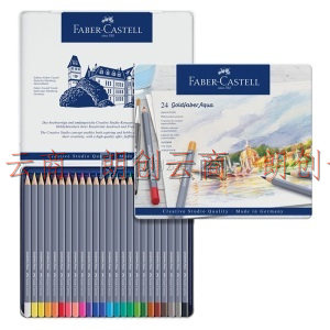 辉柏嘉（Faber-castell）水溶性彩铅笔24色专业手绘美术蓝铁盒彩色铅笔Goldfaber Aqua系列114624
