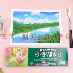   樱花(SAKURA)油画棒25色套装加粗款绿盒+小双头勾线笔  蜡笔美术儿童绘画