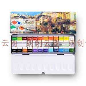 马可（MARCO）雷诺阿系列24色固体水彩 学生美术专业考试绘画颜料手绘便携式铁盒工具套装390004A