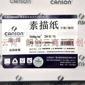 康颂（CANSON）素描纸平张绘画纸 法国品牌160g双面纹理铅笔速写美术用纸 270*390(8K) 20张