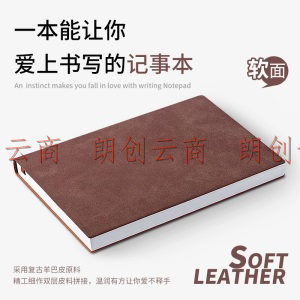 广博(Guangbo)羊巴皮记事本 加厚日记本皮面本本子笔记本文具A5/144张 棕色 GBP20064