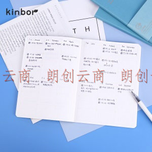 kinbor 皮面本笔记本子A5时间轴记事本日记本手帐本-蓝纹DT53090