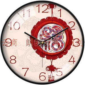 摩门 （Momen）挂钟　新中式中国结钟表 14英寸卧室客厅静音石英钟时钟 免打孔挂墙 金属黑　 HA0042