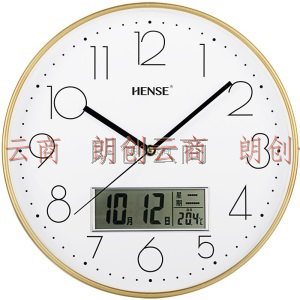 汉时(Hense)时尚简约挂钟客厅静音时钟创意个性挂表办公室卧室石英钟表HW65金色带日历