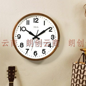 BBA挂钟 客厅创意钟表卧室静音现代简约木质钟现代办公室石英钟 14英寸沙比利木