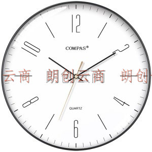 康巴丝（COMPAS）挂钟 创意简约钟表客厅静音石英钟表挂墙卧室时钟薄边挂表 C3219C 黑色