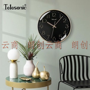 天王星（Telesonic）挂钟客厅静音简约创意钟表现代时尚个性时钟3D立体石英钟薄边挂表 炫黑金（30厘米）