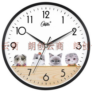 康巴丝（COMPAS）挂钟 创意简约钟表客厅静音石英钟表挂墙卧室时钟 c2855 可爱猫咪
