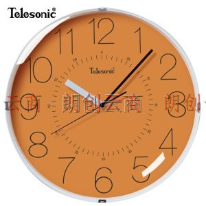 天王星（Telesonic）挂钟12英寸日式简约挂钟家用客厅时钟装饰石英钟卧室静音时钟表Q0732-3橙色