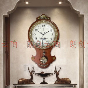 北极星（POLARIS）挂钟 客厅创意石英钟表复古宫廷静音时钟卧室木质艺术挂表雕花摆钟12英寸 1504棕