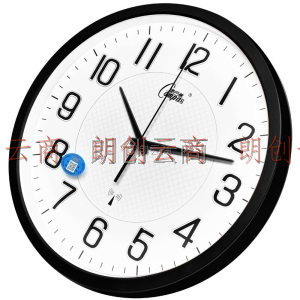 康巴丝（COMPAS）挂钟 13.6英寸简约创意时钟静音客厅钟表挂墙 智能自动对时电波钟C6891 磨砂黑