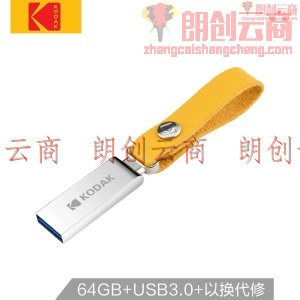 柯达(Kodak) 64GB USB3.0 U盘 K123 银色 读速120MB/s 全金属防水防震车载U盘创意学生电脑U盘皮质挂绳版
