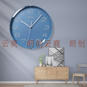 天王星（Telesonic）挂钟12英寸日式简约挂钟家用客厅时钟装饰石英钟卧室静音时钟表Q0732-2蓝色
