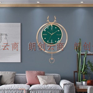 康巴丝（Compas）挂钟欧式摆钟创意静音钟表客厅现代简约时钟 卧室北欧石英钟表挂墙 C3251 绿色