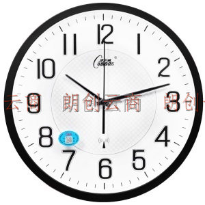 康巴丝（COMPAS）挂钟 13.6英寸简约创意时钟静音客厅钟表挂墙 智能自动对时电波钟C6891 磨砂黑