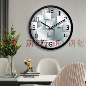 摩门（ Momen ）挂钟 14英寸客厅几何钟表 时尚创意静音钟表挂墙 金属黑  HJ0046
