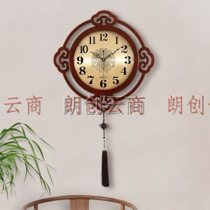 汉时（Hense）中式挂钟客厅静音时钟古典大气挂表木质创意石英钟表HW702金属盘大号石英
