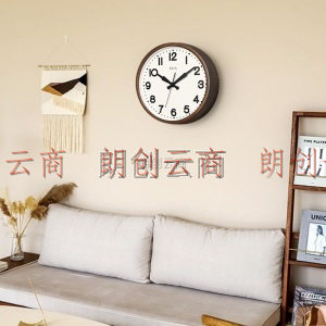 BBA挂钟 客厅创意钟表卧室静音现代简约木质钟现代办公室石英钟 14英寸沙比利木