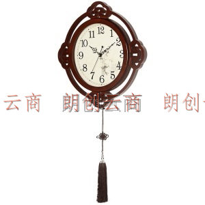 汉时（Hense）中式挂钟客厅静音时钟古典大气挂表木质创意石英钟表HW702中号石英机芯