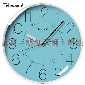 天王星（Telesonic）挂钟12英寸日式简约挂钟家用客厅时钟装饰石英钟卧室静音时钟表Q0732-2蓝色