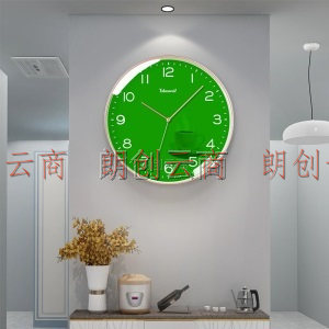 天王星（Telesonic）挂钟 钟表客厅创意时钟现代简约表挂墙静音卧室石英钟圆形挂表 橄榄绿（直径35厘米）