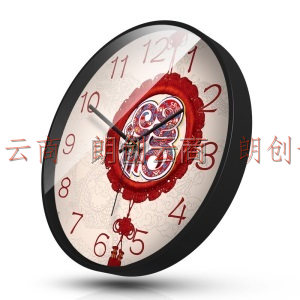 摩门 （Momen）挂钟　新中式中国结钟表 14英寸卧室客厅静音石英钟时钟 免打孔挂墙 金属黑　 HA0042