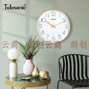 天王星（Telesonic）挂钟客厅静音简约创意钟表现代时尚个性时钟3D立体石英钟薄边挂表 奢时金（35厘米）
