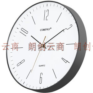 康巴丝（COMPAS）挂钟 创意简约钟表客厅静音石英钟表挂墙卧室时钟薄边挂表 C3219C 黑色