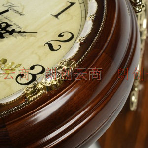 汉时(Hense)客厅双面挂钟欧式静音挂表时尚创意钟表现代两面时钟经典石英钟表HDS01木色