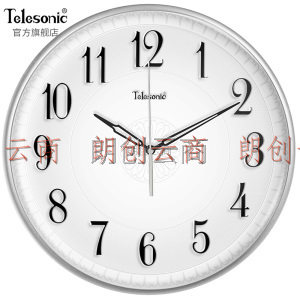天王星（Telesonic）挂钟 客厅卧室时钟立体浮雕创意简约静音扫描石英钟表14英寸Q5679-1银色