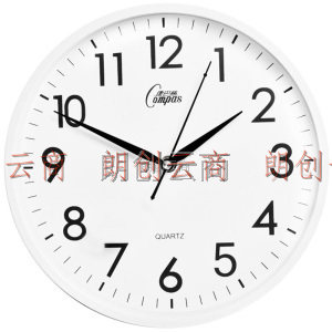 康巴丝（COMPAS）挂钟 创意简约钟表客厅静音石英钟表挂墙卧室时钟 c2855 白色
