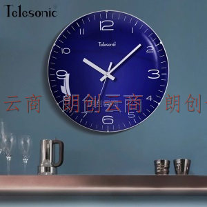 天王星（Telesonic）挂钟 客厅静音钟表创意简约石英钟薄边挂表拱形镜面北欧风格 Q0733-3深蓝