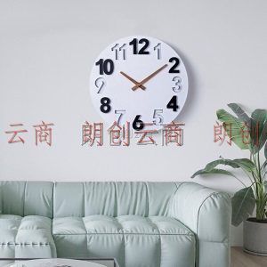 Timess TIMESS挂钟客厅北欧简约时钟现代家用钟表静音大气石英钟时尚创意 白色12英寸P22-1