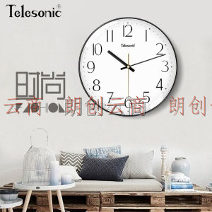 天王星（Telesonic）挂钟客厅静音简约创意钟表现代时尚个性时钟3D立体石英钟薄边挂表 钢琴黑（35厘米）
