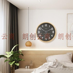BBA挂钟 客厅创意钟表简约静音个性木质现代时尚时钟挂表无镜面数字 T25622 原木色
