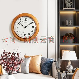BBA挂钟 客厅创意钟表卧室静音木质现代简约现代办公室石英钟 T25518 棕木色