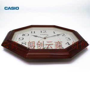 卡西欧（CASIO）挂钟 IQ-123S 客厅卧室静音挂表 创意个性办公室八角实木石英钟表 IQ-123S-5PF深棕色
