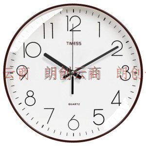 Timess 挂钟 钟表客厅时钟14英寸卧室石英钟挂表静音细边设计P31-7全咖啡色