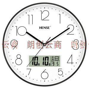 汉时(Hense)时尚简约挂钟客厅静音时钟创意个性挂表办公室卧室石英钟表HW65黑色带日历