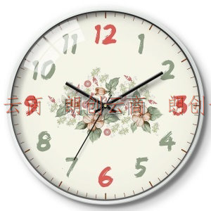 摩门（Momen）挂钟 时尚创意客厅田园钟表静音简约时钟复古花钟14英寸 HG0038 金属白