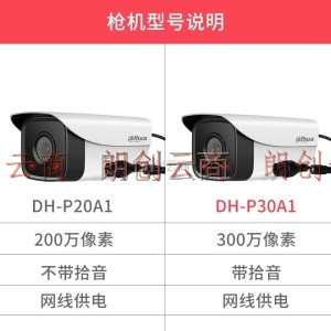 大华dahua监控摄像头200万/300万室外poe供电网络监控器摄像机户外高清夜视枪机摄像头商用 DH-P20A1（200万双灯红外版） 6MM+支架