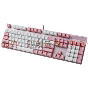 雷柏（Rapoo） V500PRO粉白版 机械键盘 有线键盘 游戏键盘 104键单光键盘 拼色键盘 PBT键帽 红轴