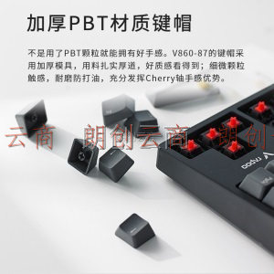 雷柏（Rapoo） V860 机械键盘 有线键盘 游戏键盘 87键 原厂Cherry轴 吃鸡键盘 黑色 樱桃红轴